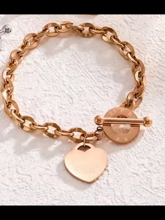Jewelry - Rose Gold Heart Charm Toggle Bracelet - Women's Jewelry